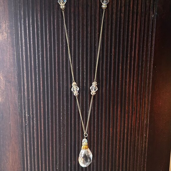 Antique Style Crystal Teardrop Drop Rhinestone Glass Beaded Necklace - Picture 2 of 12